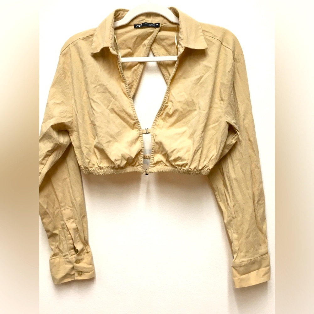 Zara Cropped Cut Out Blouse Medium Tan Festival Boho Vacation